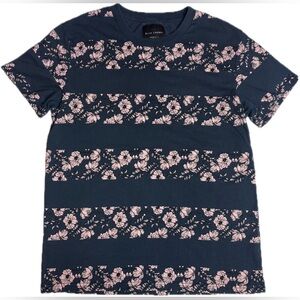 Blue Crown Floral Stripe T Shirt Mens M Blue Pink Graphic Tee Streetwear